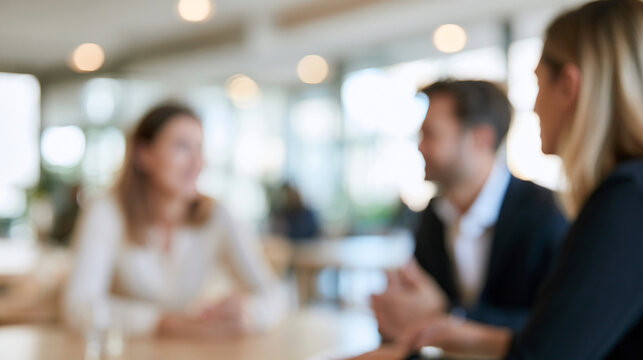 Immigration Consultant and Corporate Employee Reviewing Work Authorization Procedures in Blurred Modern Office