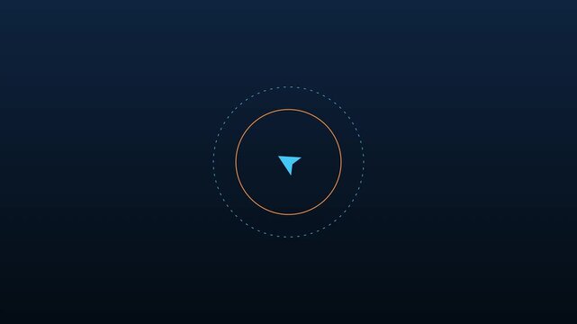 Minimalist digital navigation pointer rotating in circular hud interface for ui and tech motion animation 4k