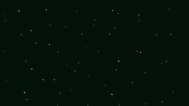 Abstract dark green constellation map with connecting stars and celestial network lines design