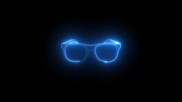 Neon Eyeglasses Icon Animation &ndash; Glowing Glasses Motion Graphic on Black Background