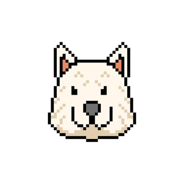 Cute Husky Dog Head Pixel Art Illustration Isolated on White Background