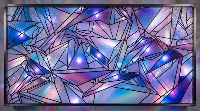 Modern TV Screen Displaying Abstract Geometric Crystalline Pattern with Glowing Blue and Purple Lights