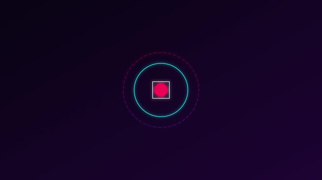 Minimalist neon target hud animation with pulsing geometric circles and center point for futuristic tech and gaming interface 4k
