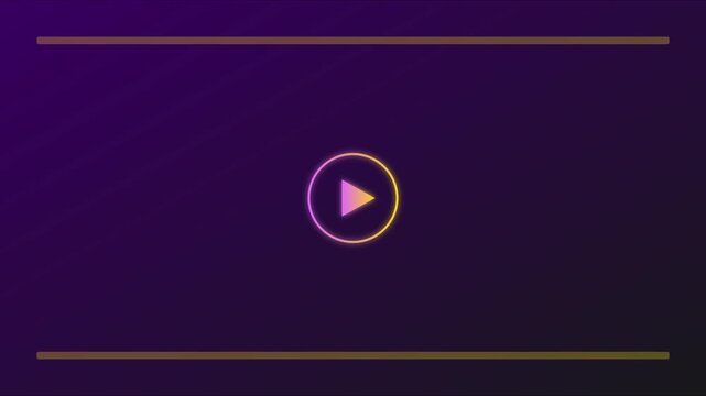 Minimalist play button with neon gradient glow on dark purple animation 4k background, for digital media, interface and web