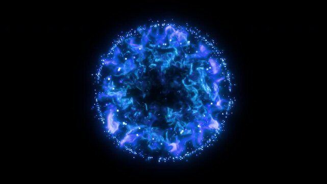 Blue Cyan Energy Shockwave with Sparkling Particle Halo and Glowing Plasma Explosion, MOV with Alpha Channel on Transparent Background, 4K