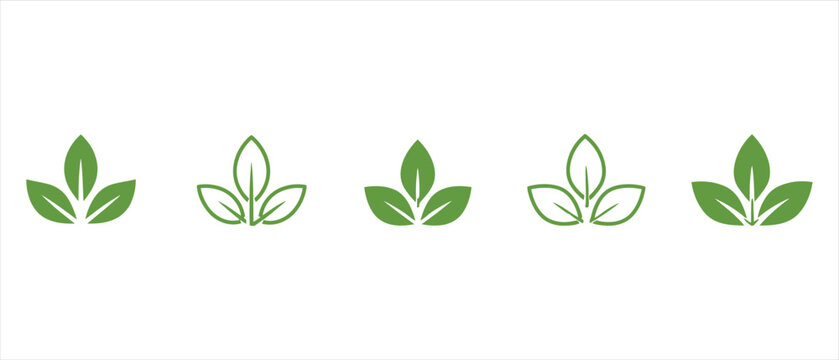 Set of green three leaf clover icons representing nature and organic growth