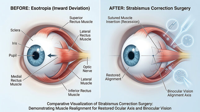 Strabismus Before vs After Surgery: Misaligned Eye vs Straight Aligned Eye