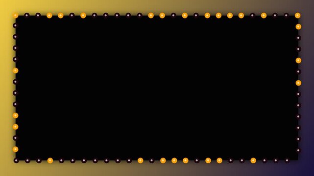 Glowing yellow light bulbs frame on dark background