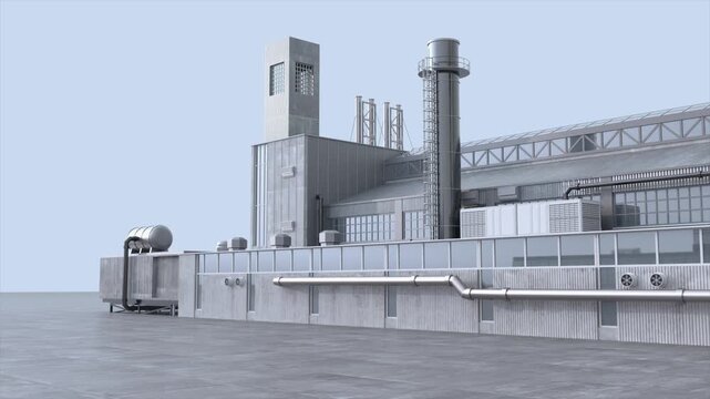  Industrial Building Factory Plant Exterior 3D Rendered Animation 4K I0024