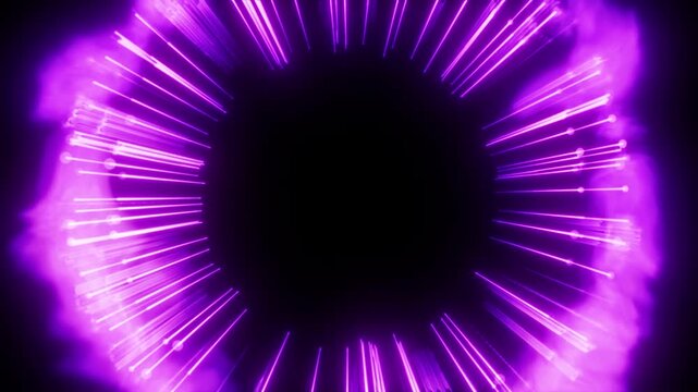 Twisting Purple Energy Vortex Transforming into Radial Plasma Shockwave with Light Streaks, MOV with Alpha Channel on Transparent Background, 4K