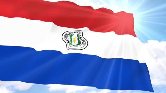 Paraguay Flag Seamless Loop 4k 60fps on Sky Background