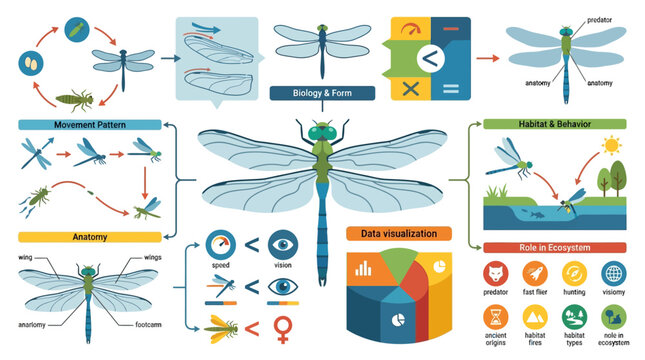 Dragonfly Anatomy, Life Cycle, Habitat, and Role in Ecosystem Infographic