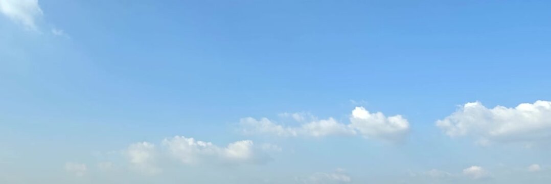 Cloudscape, Timelapse of Wide Panoramic Blue Sky Background with Low Clouds and Open Space for Banner