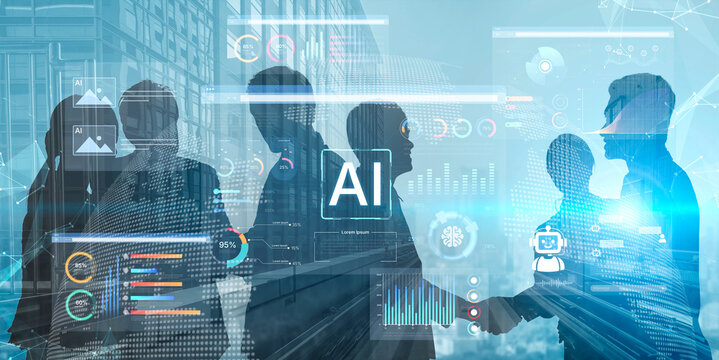 AI business intelligence interface featuring real-time AI data visualization, predictive AI model graphs, and automated report tools driven by AI artificial intelligence for business solution. Corpus