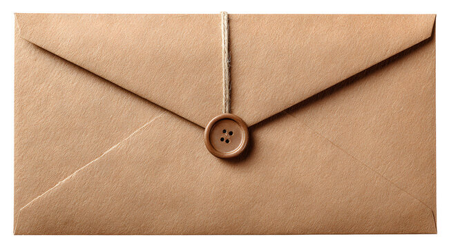 Kraft brown string button envelope set against a transparent background png