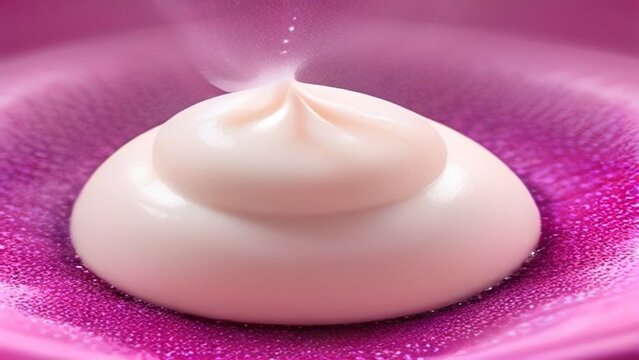 Cosmetic cream swirl on a textured pink surface, closeup macro shot