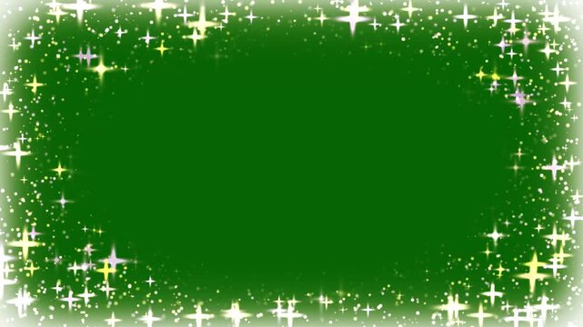 Colorful luxury glowing bokeh circles forming elegant frame border, with sparkling particles seamless loop for text logo intro overlay, highlighting premium celebration mood, green background. 4k