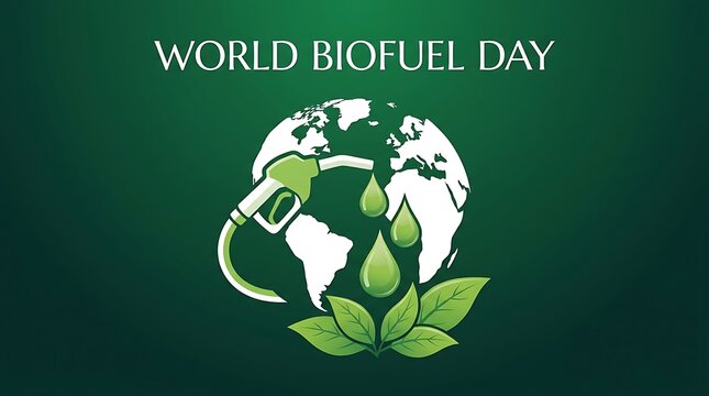 World Biofuel Day - Earth, Fuel Pump, and Green Leaves Symbolizing Sustainable Energy.