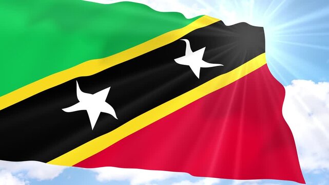 Saint Kitts and Nevis Flag Seamless Loop 4k 60fps on Sky Background