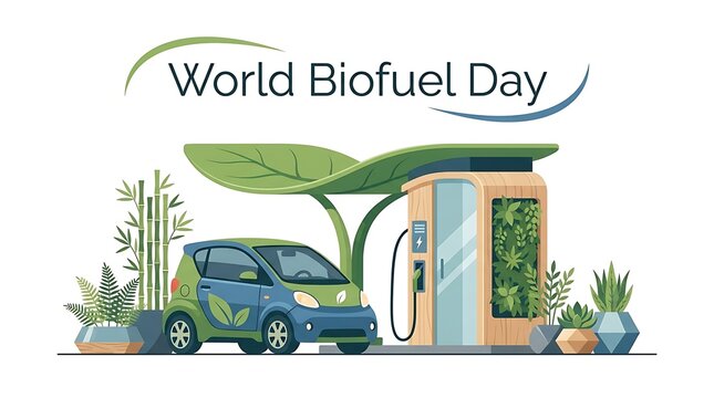 World Biofuel Day - Eco-Friendly Car Refueling at Green Energy Station.