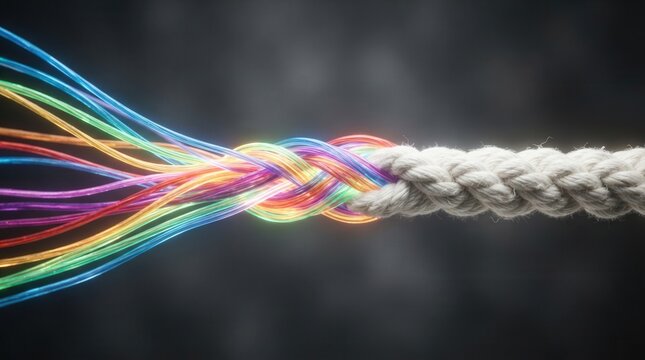 Colorful Strands Merging into a Thick Rope Symbolizing Unity and Strength.