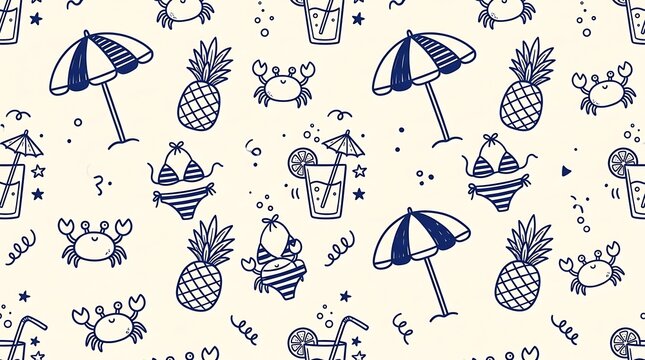 Summer vacation beach pattern with tropical elements vacation tropical pineapple umbrella