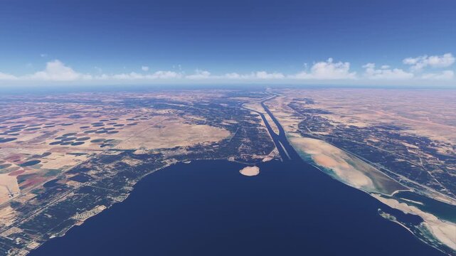 Drone aerial shot of Timsah Lake in Ismailia. Suez Canal. Egypt