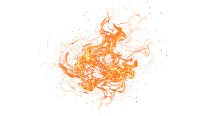 Obraz premium Bright orange fire flame explosion with flying sparks transparent png