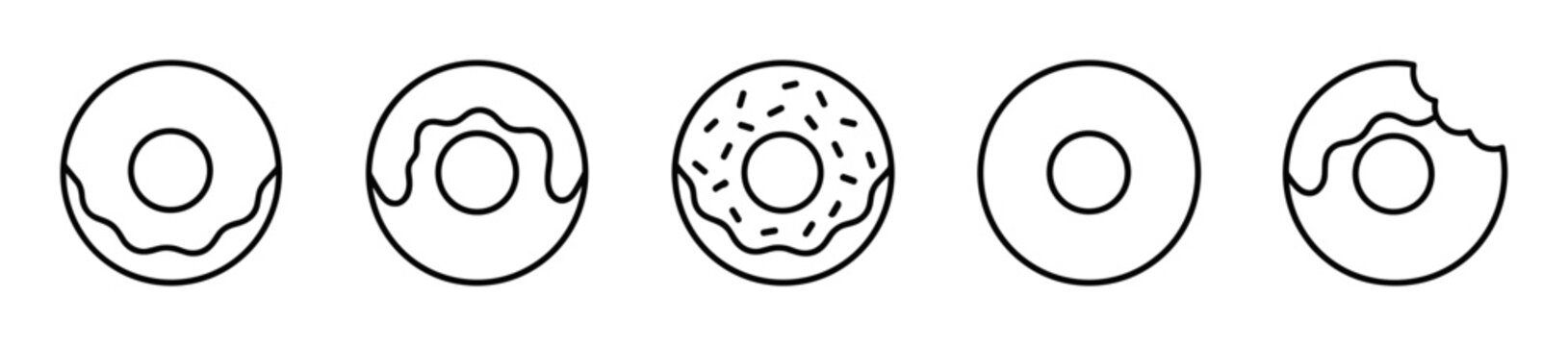 donut icon set outline style for bakery dessert and food illustrations on transparent background