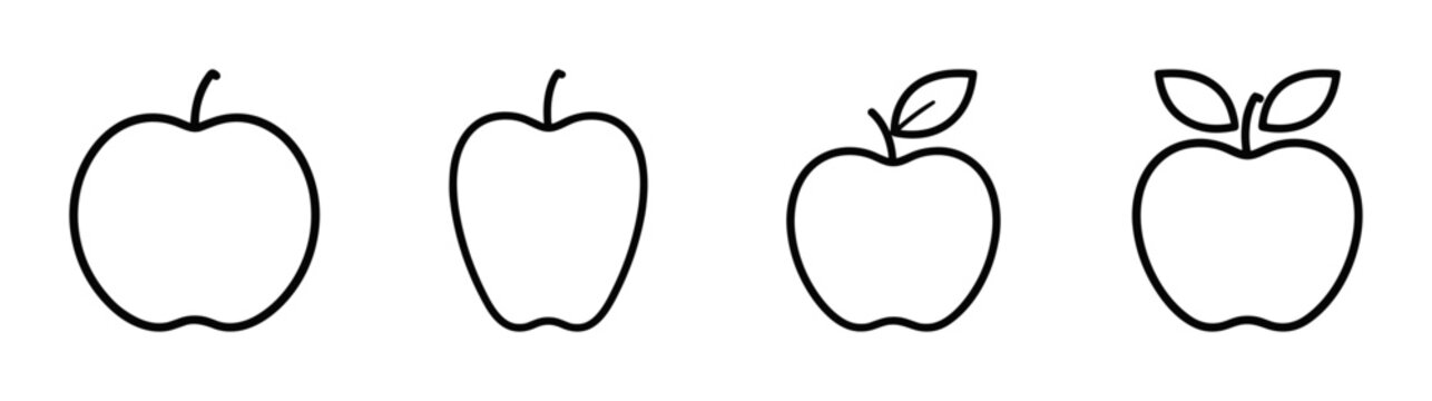 apple outline vector icon set for food and health design on transparent background