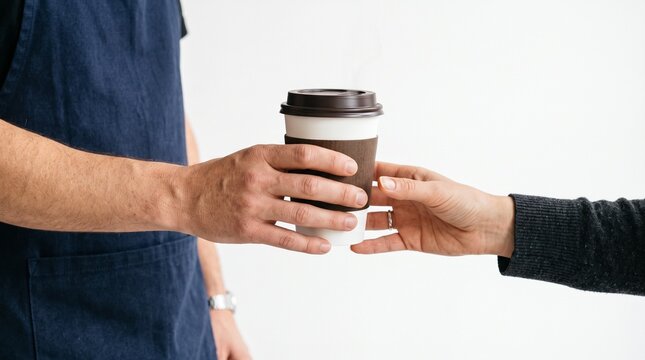Barista handing a coffee cup to a customer