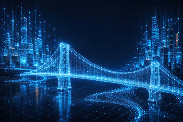Fototapeta premium Digital Twin of Smart City Bridge and Urban Infrastructure