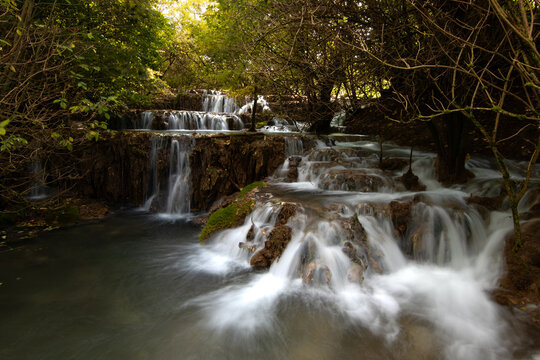 Cascading waterfall in the Swabian Alb forest
