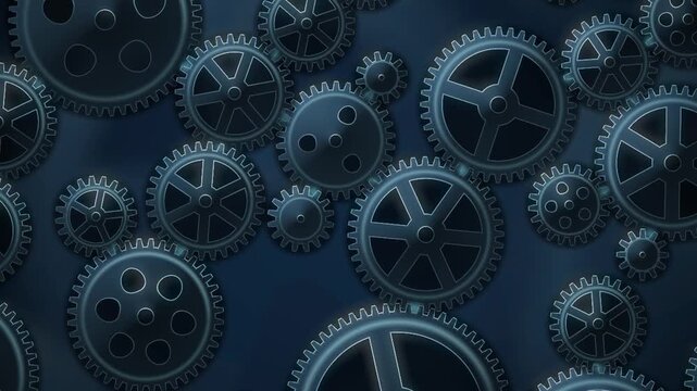 Interlocking Metal Gears Rotating Clockwork Mechanism Background Seamless Loop in subtle steel tones