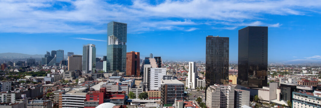 Panoramic skyline view of Mexico City business and Financial center close to Paseo De Reforma