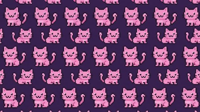 Seamless Retro Pixel Art Pattern Featuring Cute Pink Kitty Faces in an Eight Bit Aesthetic Vector Illustration Wallpaper for Gaming Backgrounds and Digital Textile Designs