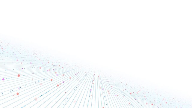 Minimal White Data Grid with Blue Perspective Lines Blue perspective lines and pink particles cross a clean white field, suited to data themes, science presentations, business titles, and transitions.