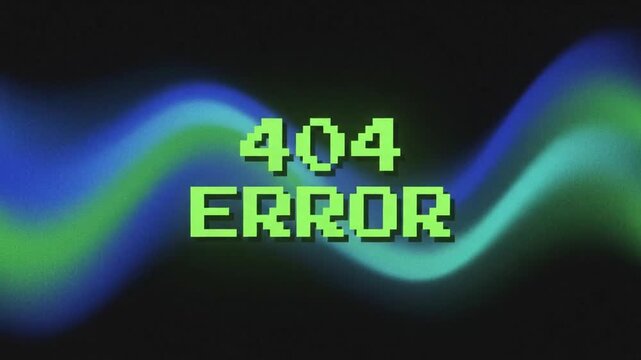 Retro 8-bit Pixel Art Neon Green 404 Error Glitch Text Animation on Solid Black Background for Digital Connectivity Failure and Web Design Warning Display