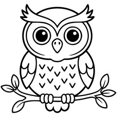 Fototapeta premium Child Friendly Owl Design With Symmetrical Body And Branch Outline Illustration Isolated on a Transparent or White Background