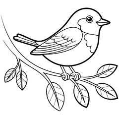 Stylized Songbird Design With Crisp Outline Drawing And Nature Elements Isolated on a Transparent or White Background