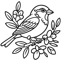 Fototapeta premium Sparrow Bird With Floral Branch In Traditional Tattoo Style Isolated on a Transparent or White Background