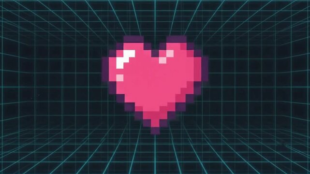 Vibrant 8-Bit Pixel Art Animation of a Hot Pink Heart Icon in Retro Y2K Style Seamlessly Looped Video Background for Trendy Digital Projects High Resolution 4K Graphics