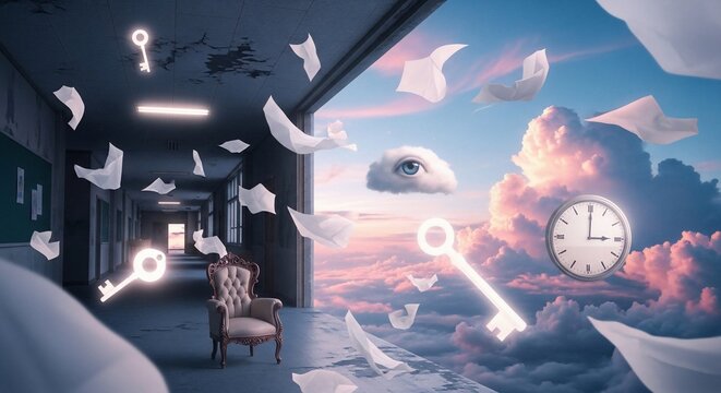 Surreal interior dreamscape composition