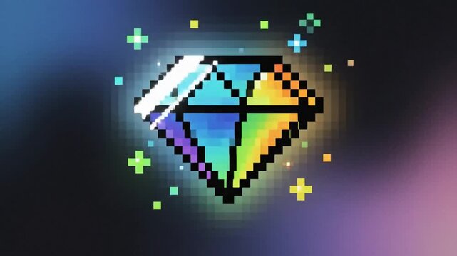 Lustrous Blue Diamond Gemstone in Retro 8-bit Pixel Art Style, Shimmering Jewelry Treasure Icon with Sharp Edges for Video Game Interface, 4K High Definition Resolution Digital Asset