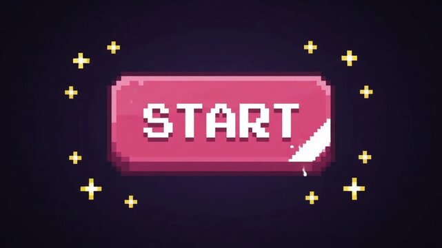 Retro 8-Bit Pixel Art Style Pink Start Game Button User Interface Element with Vibrant Magenta Neon Glow Looped Animation for Gaming and Multimedia Projects in Ultra High Definition Resolution