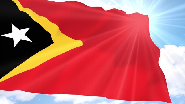 Timor Leste Flag Seamless Loop 4k 60fps on Sky Background
