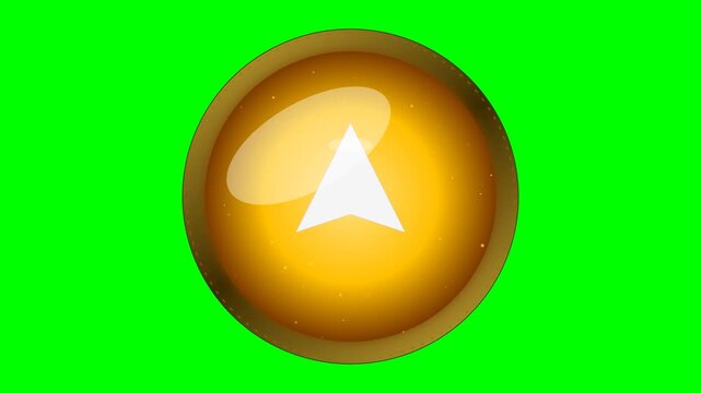 Golden sphere with white arrow on green background.