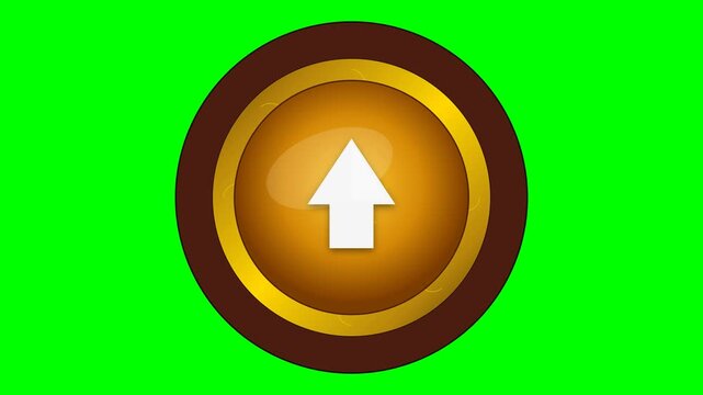 Golden circular button with white upward arrow on green background.