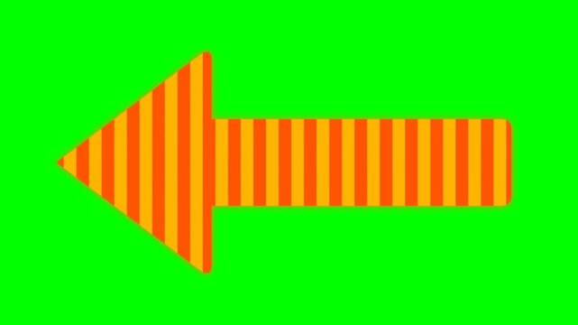 Bright orange striped arrow pointing left on green background.