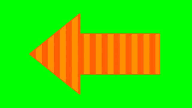 Bright orange arrow pointing left on green background.